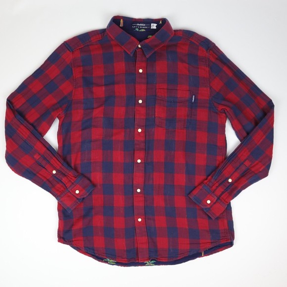 Chubbies Pearl Snap Shirt The Inside Out Flip Reverse It Navy Plaid Palms Mens L - Picture 6 of 9